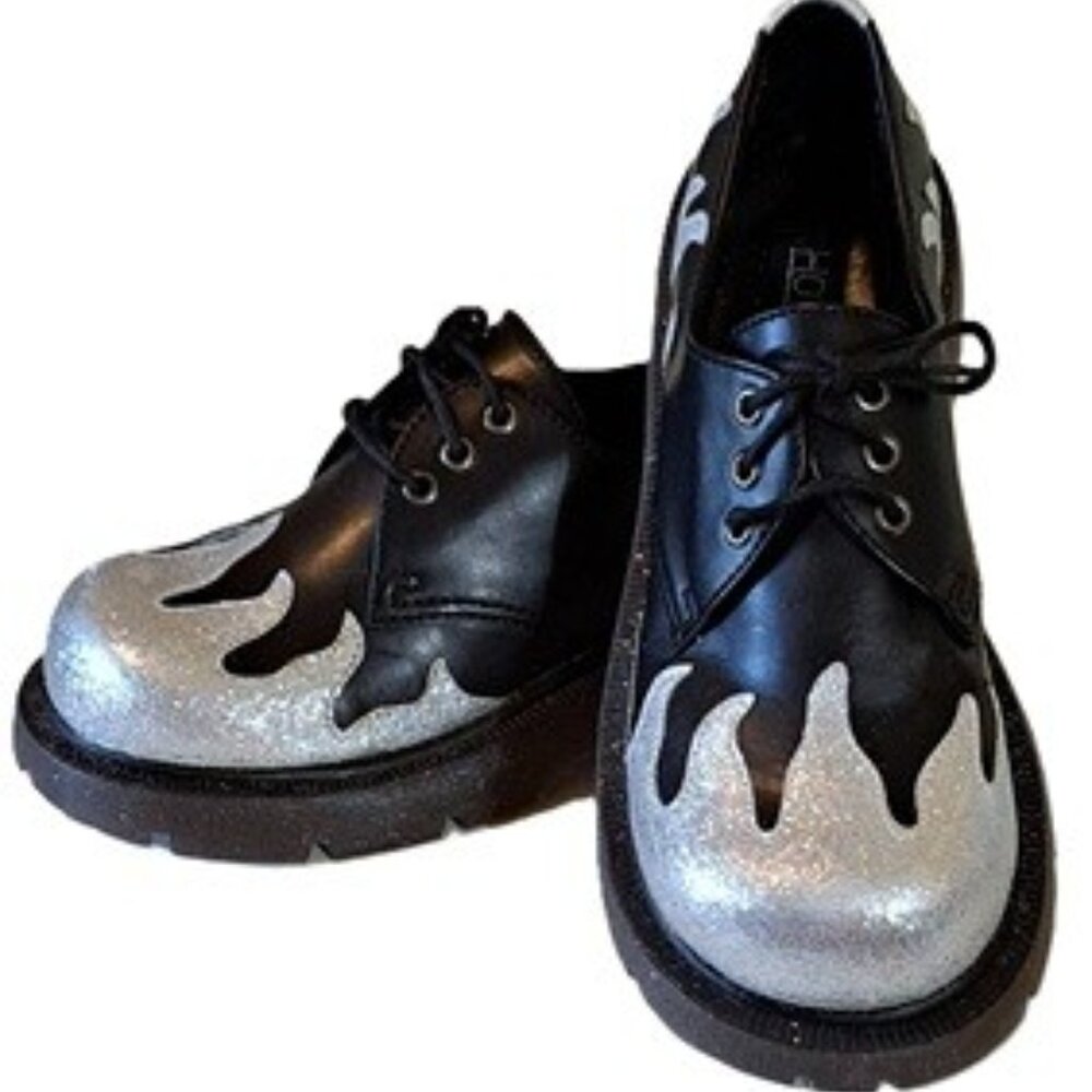 Silver Glitter Flame Glamrock Shoes 6 NOS
